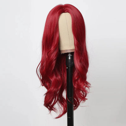 Fashion wine red Wave synthetic wig Long body wave red natural wig middle part of Cosplay Halloween smooth fiber wig for women