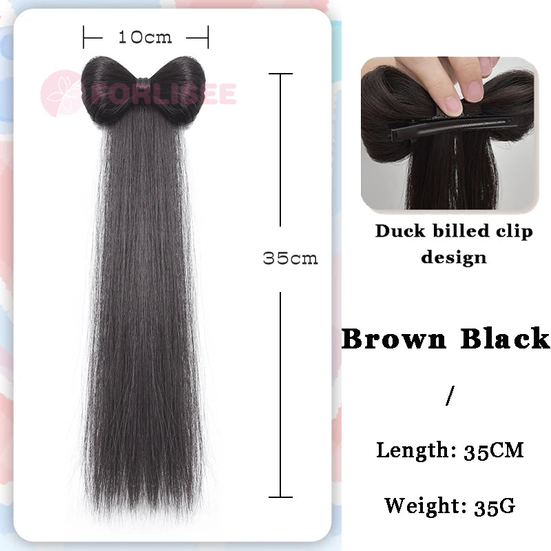 FORLISEE Synthetic Bow Wig Hair Clip Ponytail Straight Hair Half-tied Hair Accessories Natural Grab Clip Low Ponytail
