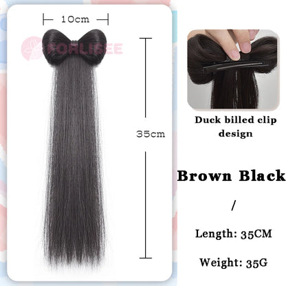 FORLISEE Synthetic Bow Wig Hair Clip Ponytail Straight Hair Half-tied Hair Accessories Natural Grab Clip Low Ponytail