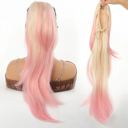 Ponytail Extensions 24 Inch Long Hair Extension Natural Wavy Drawstring Tail Synthetic Hairpiece for Women Daily Use party