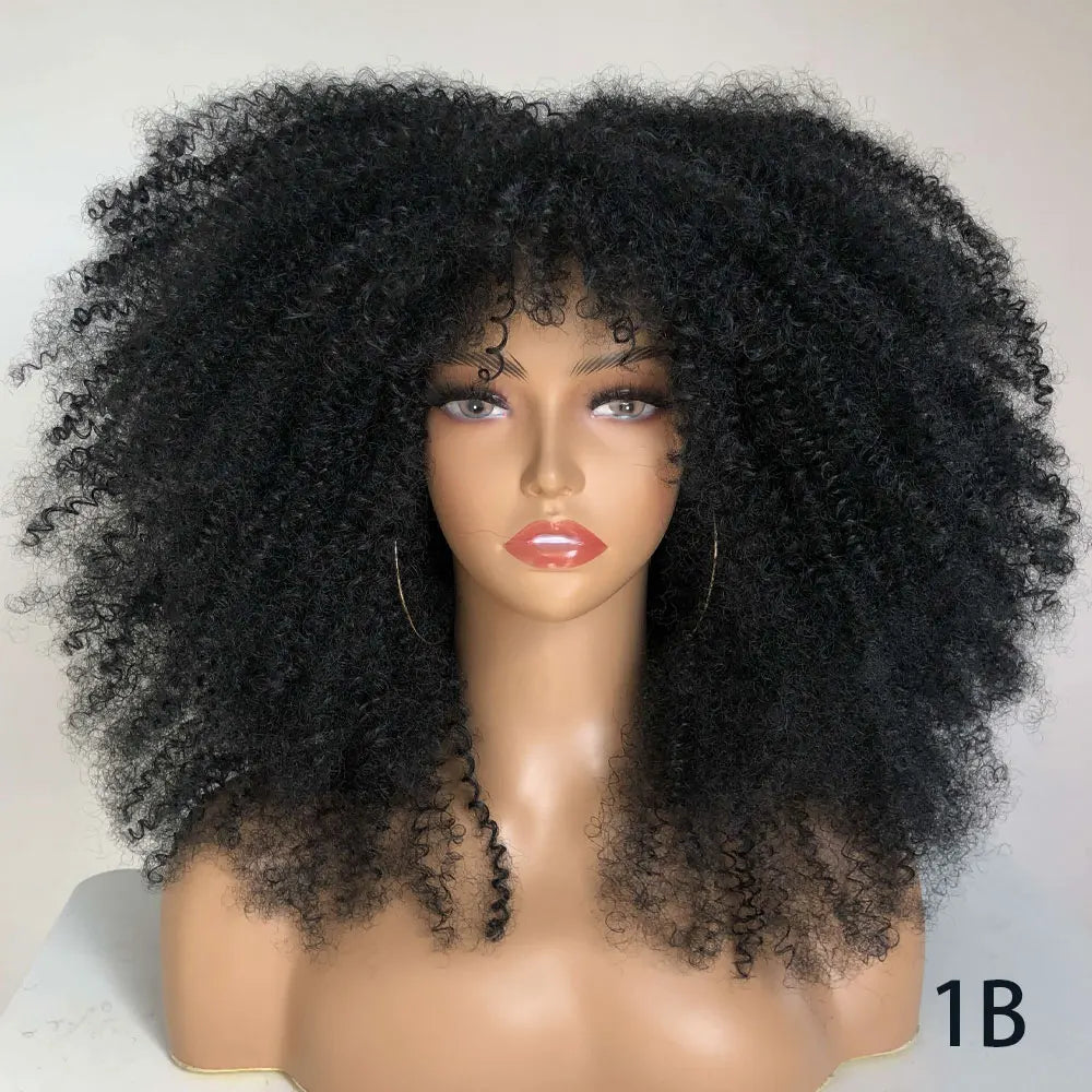 Afro Curly Wigs With Bangs For Black Women Burgundy Wig Synthetic Wine Red Hair Ombre Brown Blonde Cosplay Wig