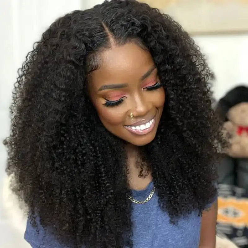 V Part Wig Human Hair Full Machine Made No Leave Out Afro Kinky Curly Human Hair Wigs for Women V Part Kinky Curly Wigs 180%