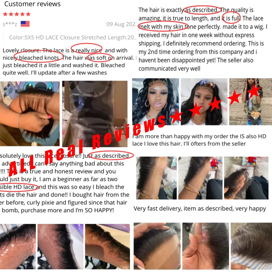 Invisible 5x5 HD Lace Closure Melt Skin Pre Plucked HD Transparent Lace Straight 6x6 7x7 HD Lace Closures Only 100% Human Hair