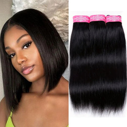 Straight Bundles 100% Human Hair Natural Color Sew In Weaves Short Human Hair Bundles Deal Bob Wig Style Extensiónes De Cabello