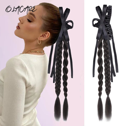 Ponytail Extension Bow Claw Curly Wavy Clip in Hairpiece Ponytail Hair Extensions Long Pony Tail Synthetic for Women Girl Daily