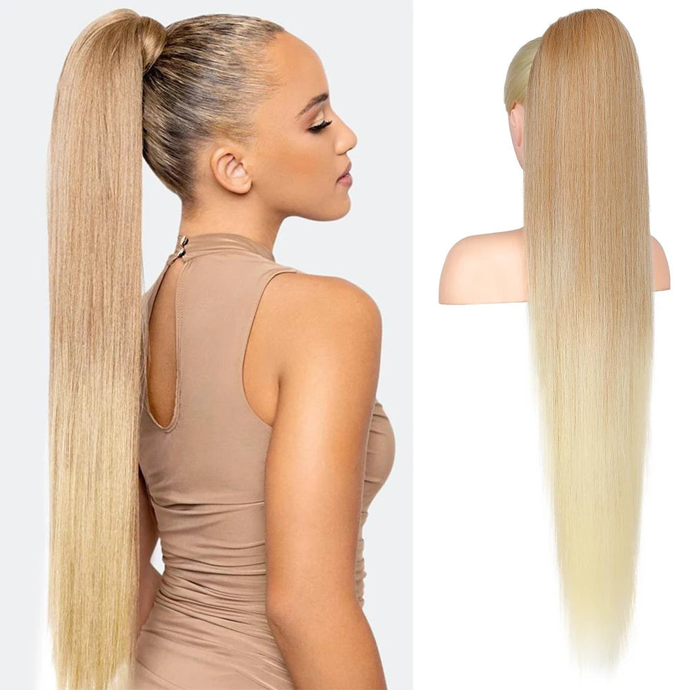 Ponytail Extension Synthetic Hairpieces 36 Inch Long Straight Drawstring Ponytail Fake Tails Natural Soft Clip in Hair Extension