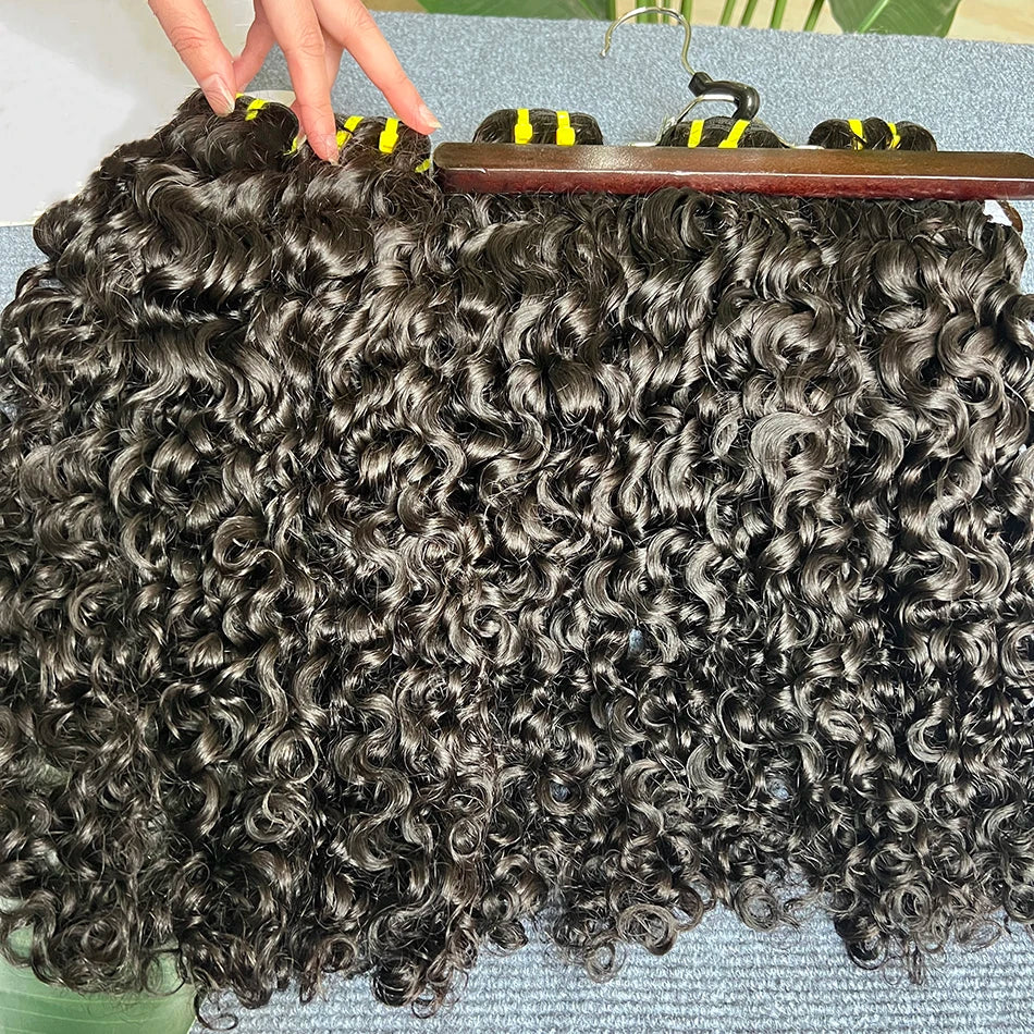 Burmese Curly Human Hair Bundles #1B Natural Color Wavy Raw Virgin Hair Weave Extensions Bouncy Curly 100% Human Hair For Women