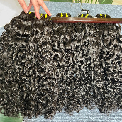 Burmese Curly Human Hair Bundles #1B Natural Color Wavy Raw Virgin Hair Weave Extensions Bouncy Curly 100% Human Hair For Women