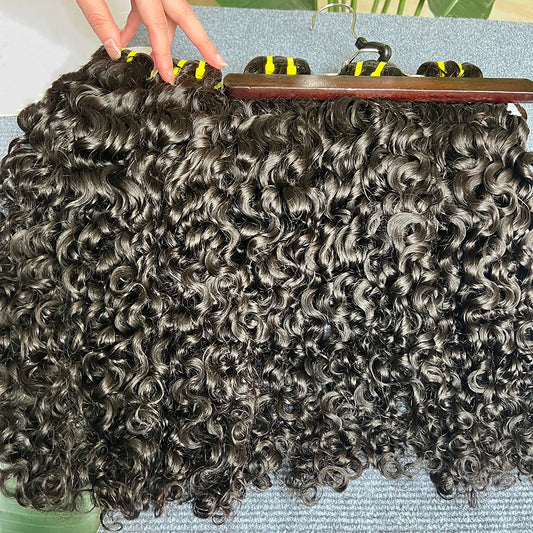 Burmese Curly Human Hair Bundles #1B Natural Color Wavy Raw Virgin Hair Weave Extensions Bouncy Curly 100% Human Hair For Women