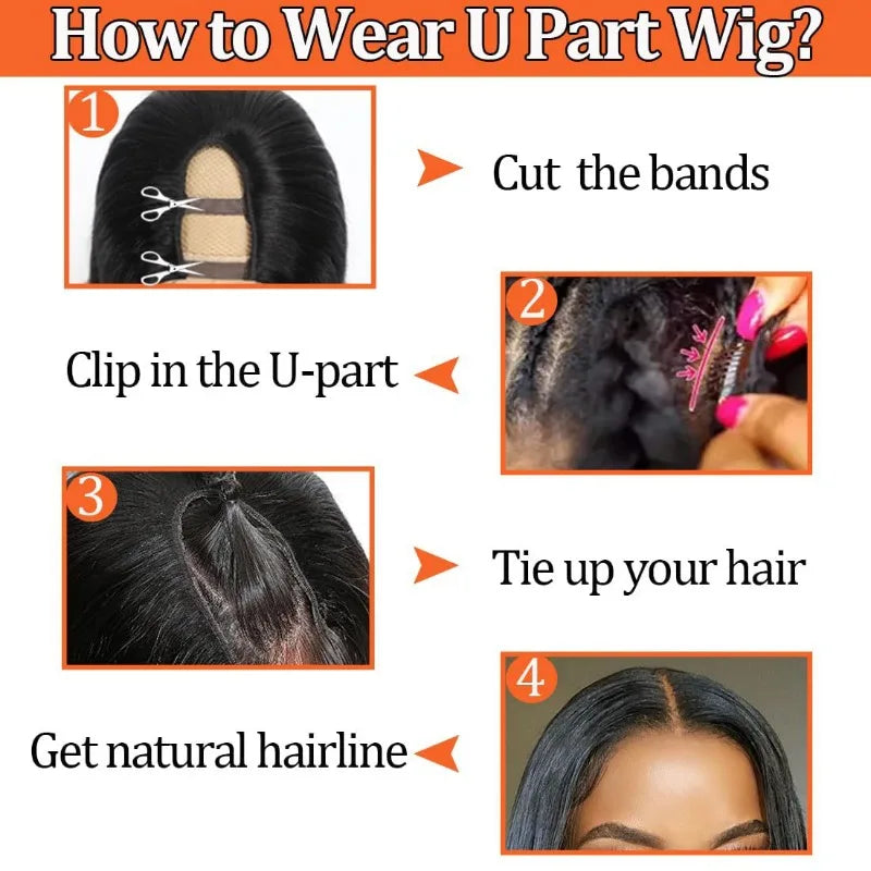 U-Part Straight Bob Wig 180% Brazilian Human Hair Natural Color ShortHigh Quality Length Full Coverage for Women