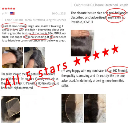 Invisible 5x5 HD Lace Closure Melt Skin Pre Plucked HD Transparent Lace Straight 6x6 7x7 HD Lace Closures Only 100% Human Hair