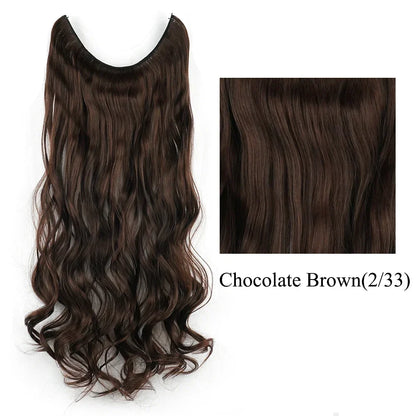 22'' 26'' Long Straight Blonde Synthetic Halo Hair Extensions Fish Line Invisible Hairpiece Extension Fake Hair for Girls