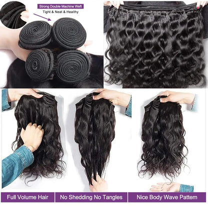 Human Hair Bundles with Closure Body Wave Brazilian Virgin Human Hair Weave 3 Bundles with 4x4 Lace Closure Natural Black Color