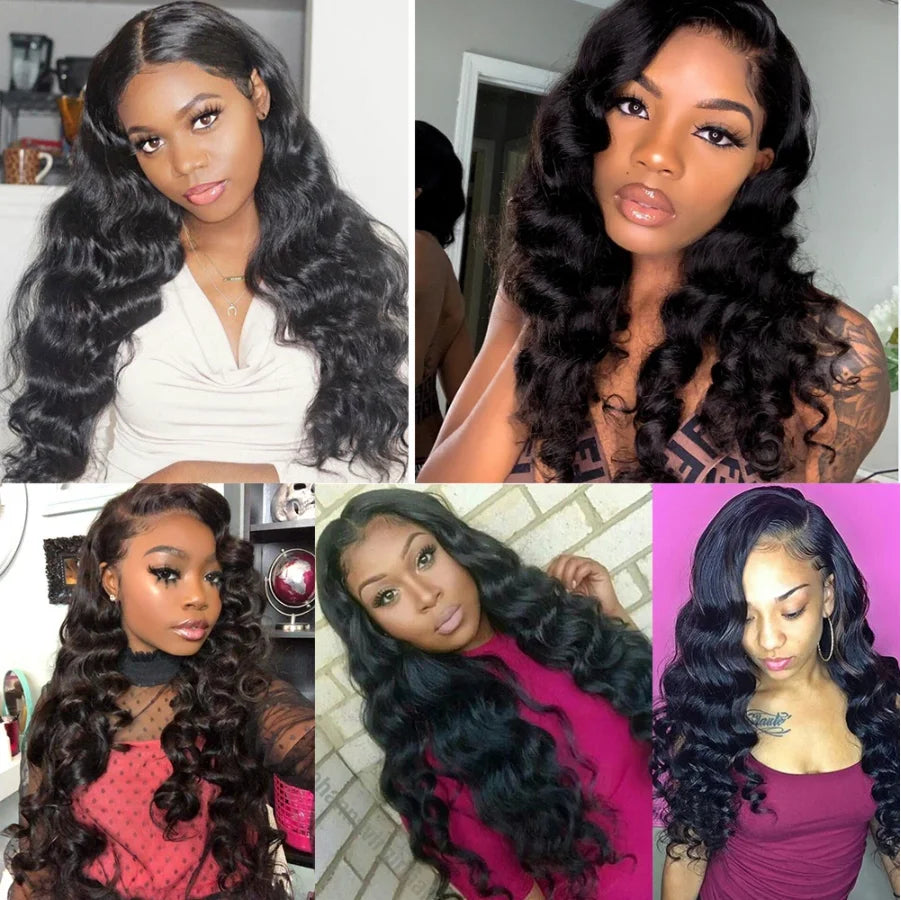 Loose Body Wave Bundles with Frontal Ear to Ear 13x4 Brazilian Human Hair 3 Bundles with 4x4 HD Transparent Lace Closure Natural