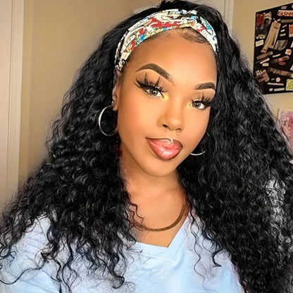 Malaysia Kinky Curly Human Hair Headband Wig For Black Women 180% Density Glueless Remy Jerry Curl Full Machine Made Hair