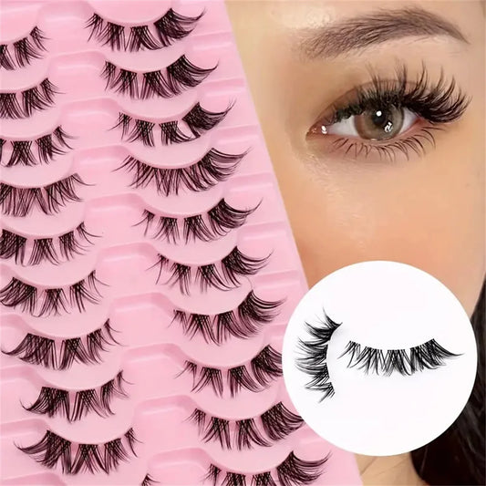 10 pairs Wispy Cluster Lashes for Natural Cat Eye Look - Short Anime Korean Makeup False Eyelashes