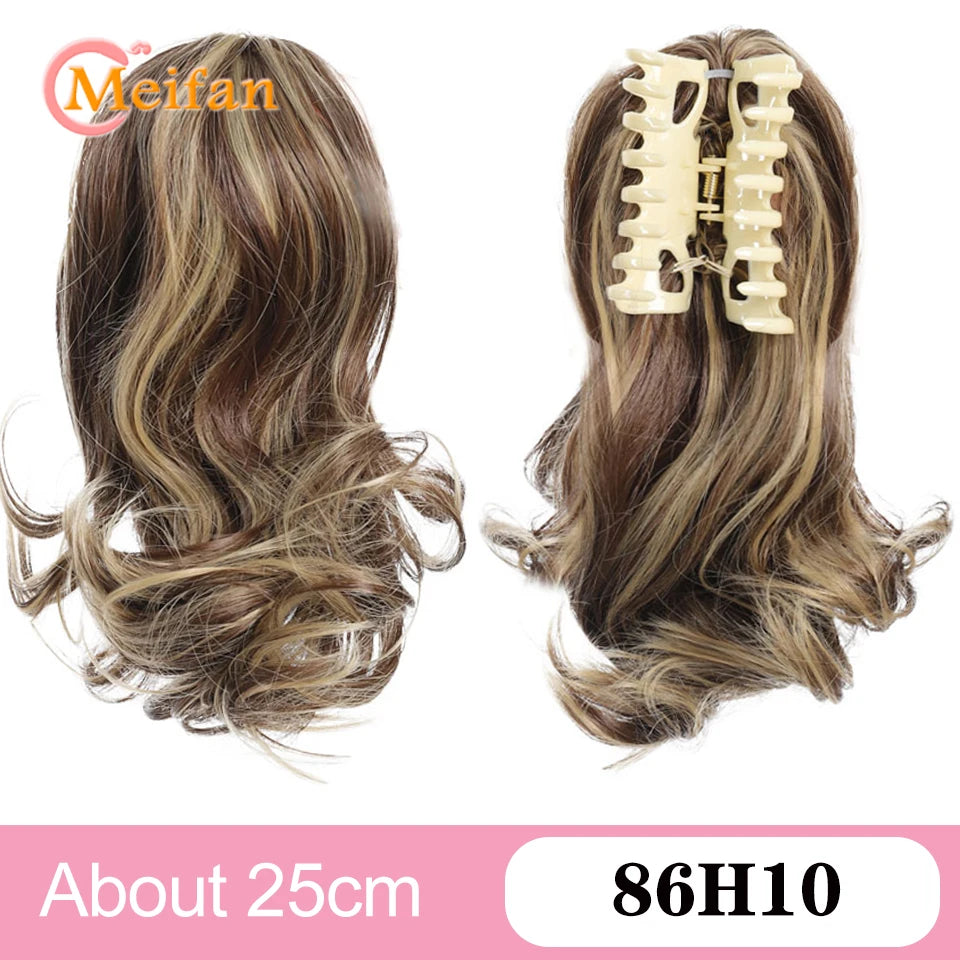 Ponytail Extension Synthetic Long Claw Curly Ponytail Mixed Blonde Clip in Hair Extension Natural Looking Hairpiece for Women