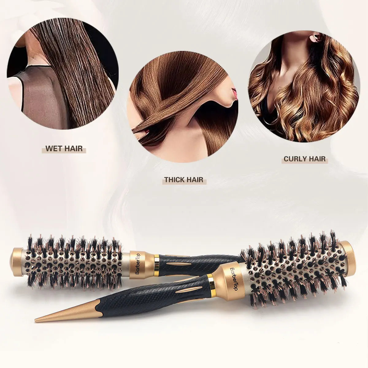 New Handle Round Rolling Brush Straight Twill Hair Comb Boar Bristle Round Barrel Hair Curling Brush Hairdressing Styling Tool