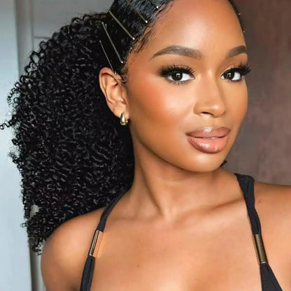 12-24 Inch Mongolian Afro Kinky Curly Ponytail Clips In Drawstring Ponytail Human Hair Wrap Around Velcro Hair Ponytail