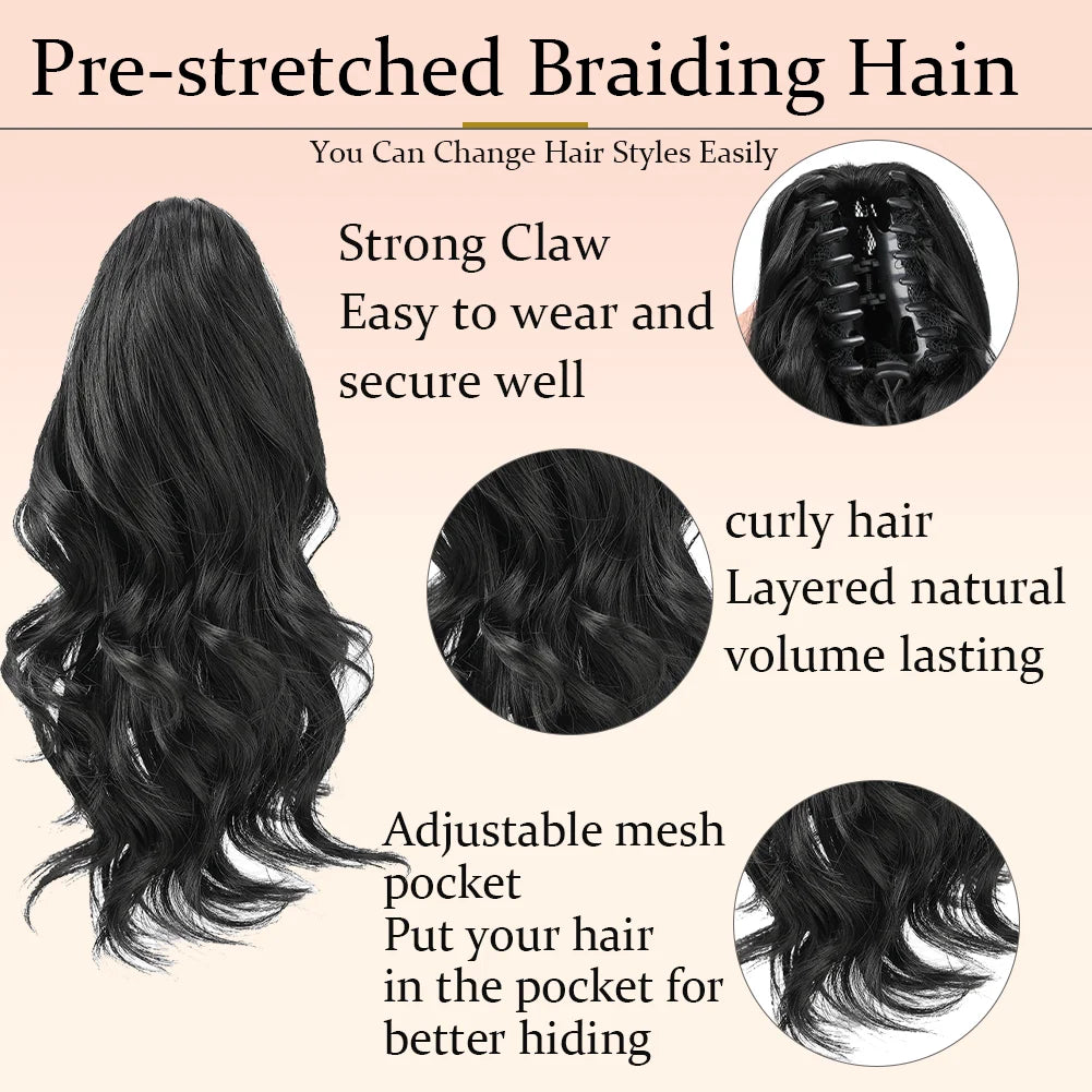 Ponytail Extension Synthetic Hair 10" Claw Clip in Short Curly Wavy Ponytail Hairpiece for Women Girls Daily Use