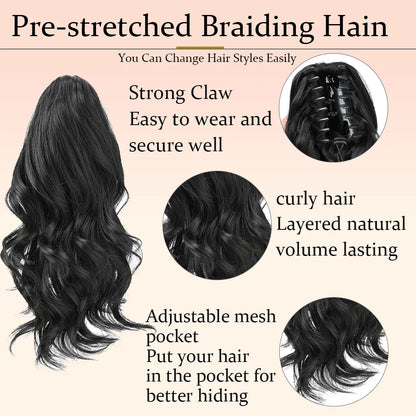 Ponytail Extension Synthetic Hair 10" Claw Clip in Short Curly Wavy Ponytail Hairpiece for Women Girls Daily Use