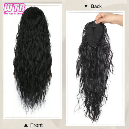 Synthetic Ponytail Extension 26 Inch Extra Long Drawstring Wavy Curly Ponytails Black Brown Fake Hair piece for Women