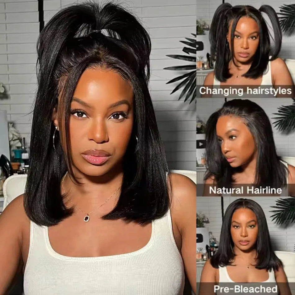 Glueless Wigs 13x4 Short Bob Wigs Bone Straight Lace Front Human Hair Wigs for Women Brazilian HD Transparent Lace Frontal Wigs