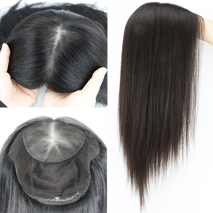 Full Lace Silk Base Wig with PU Front 18" Remy Human Hair Wig for Women Natural Black Silk Top Glueless Wig Natural Scalp