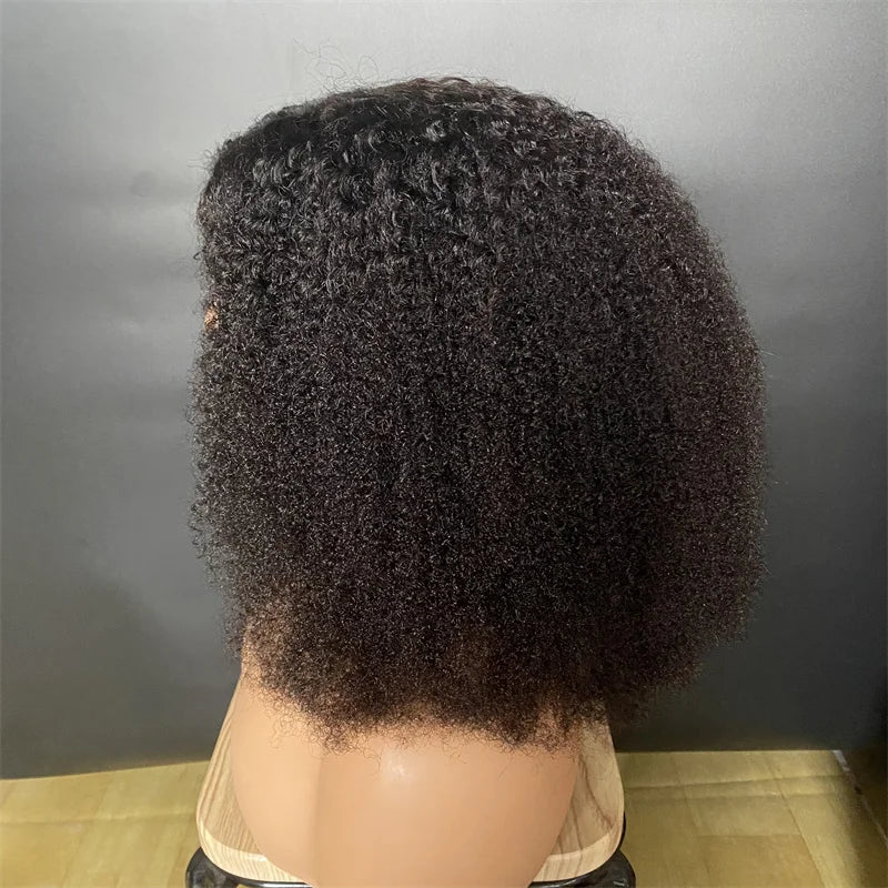 Afro Kinky Curly 250% Density 4x4 Lace Front Short Curly Wigs 100% Human Hair Pre-Plucked Brazilian Virgin Hair Natural Color