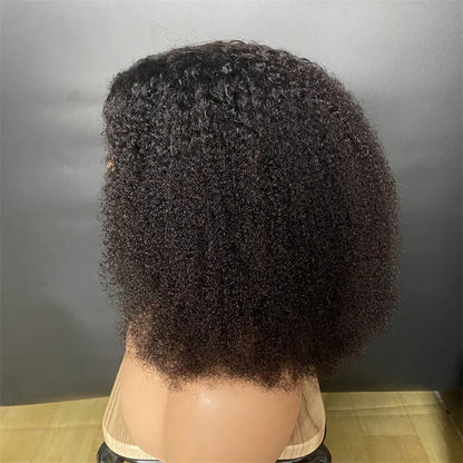 Afro Kinky Curly 250% Density 4x4 Lace Front Short Curly Wigs 100% Human Hair Pre-Plucked Brazilian Virgin Hair Natural Color
