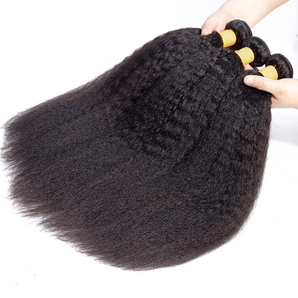 kinky Straight Bundles With 13X4 Transparent Frontal Yaki Straight 100% Human Hair Bundles With 4x4 Lace Closure and Bundles