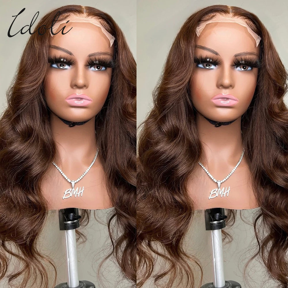 13x6 Chocolate Brown Body Wave Lace Front Wig Transparent Lace Frontal Wig Human Hair Preplucked Colored Human Hair Wigs 180%