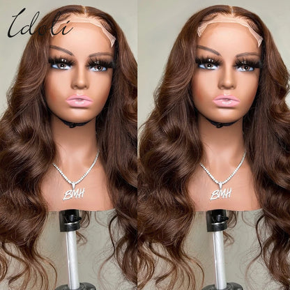 13x6 Chocolate Brown Body Wave Lace Front Wig Transparent Lace Frontal Wig Human Hair Preplucked Colored Human Hair Wigs 180%