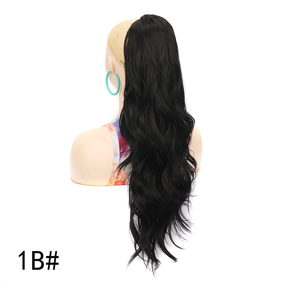 Ponytail Extension 24Inch Long Natural Wavy Drawstring Pony tail for Women Synthetic Heat Resistant Hairpiece for Daily Use part