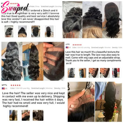 360 Full Lace 250% 13x6 HD Lace Frontal Wig 13x4 Frant Silky Body Wave Curly Remy Human Hair Dark Black Glueless Pre Plucked