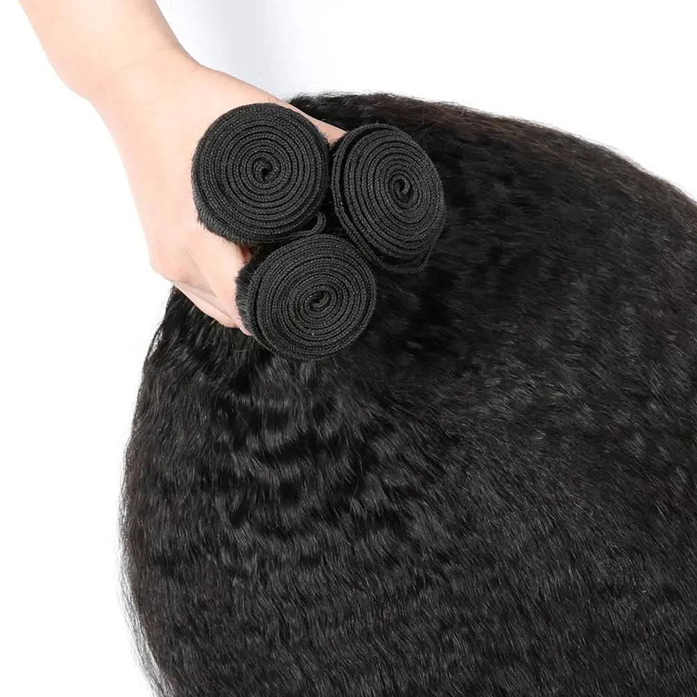 Brazilian Kinky Straight 1/3 Bundles Remy Yaki Straight Bundles Human Hair Extensions Natural Color Human Hair Weave