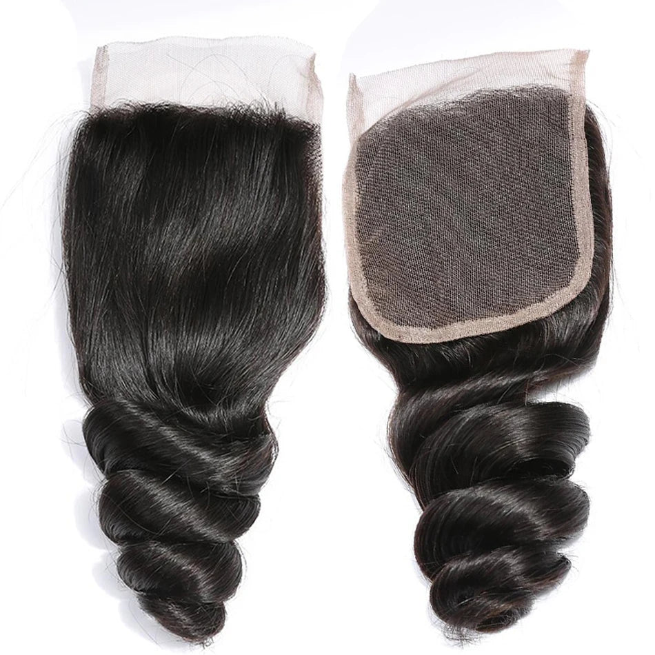 12A Peruvian Raw Virgin Hair Unprocessed Human Hair Bundles With Closure 4X4 Loose Wave Bundles And Closure Natural Black Color