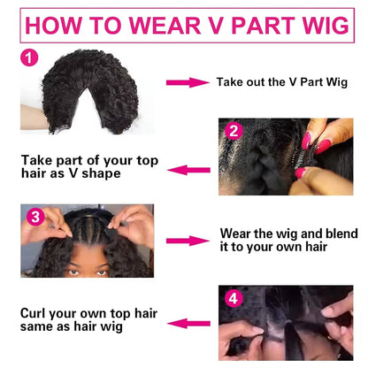 Water Wave V Part Wig Human Hair For Black Women Brazilian V Part Wig Wear With Your Own Scalp V Part Wig Real Human Hair Wig