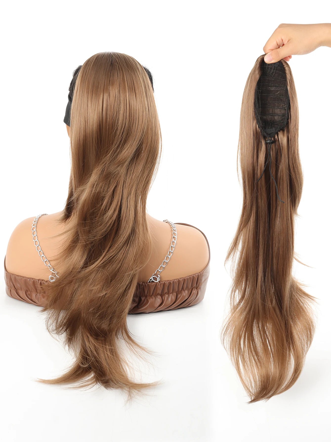 Ponytail Extensions 24 Inch Long Hair Extension Natural Wavy Drawstring Tail Synthetic Hairpiece for Women Daily Use party