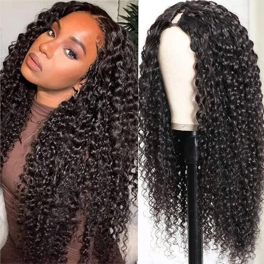 V Part Human Hair Wig Kinky Curly Wigs Glueless No Leave Out No Gule Curly U Part Human Hair Wig For Women Human Hair