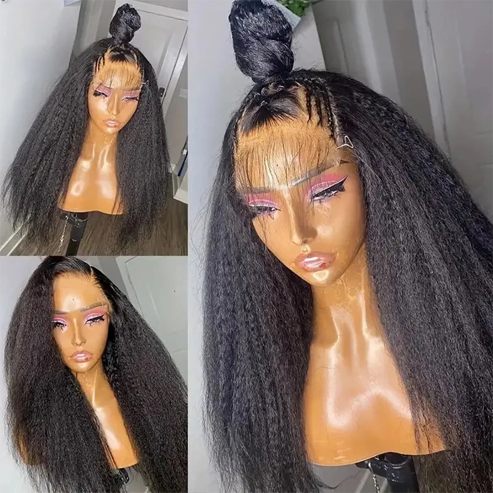 300% Density Kinky Yaki Straight 13x6 HD Lace Front Human Hair Wigs 30 40 Inch 360 Full Lace Frontal Wig for Women Preplucked