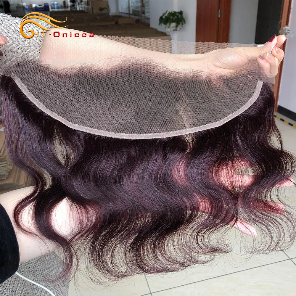 Human Hair Bundles with Body Wave Frontal Ombre Brazilian Curly Weaving Bundles with Closure Frontal 13x4 HD Transparent Lace