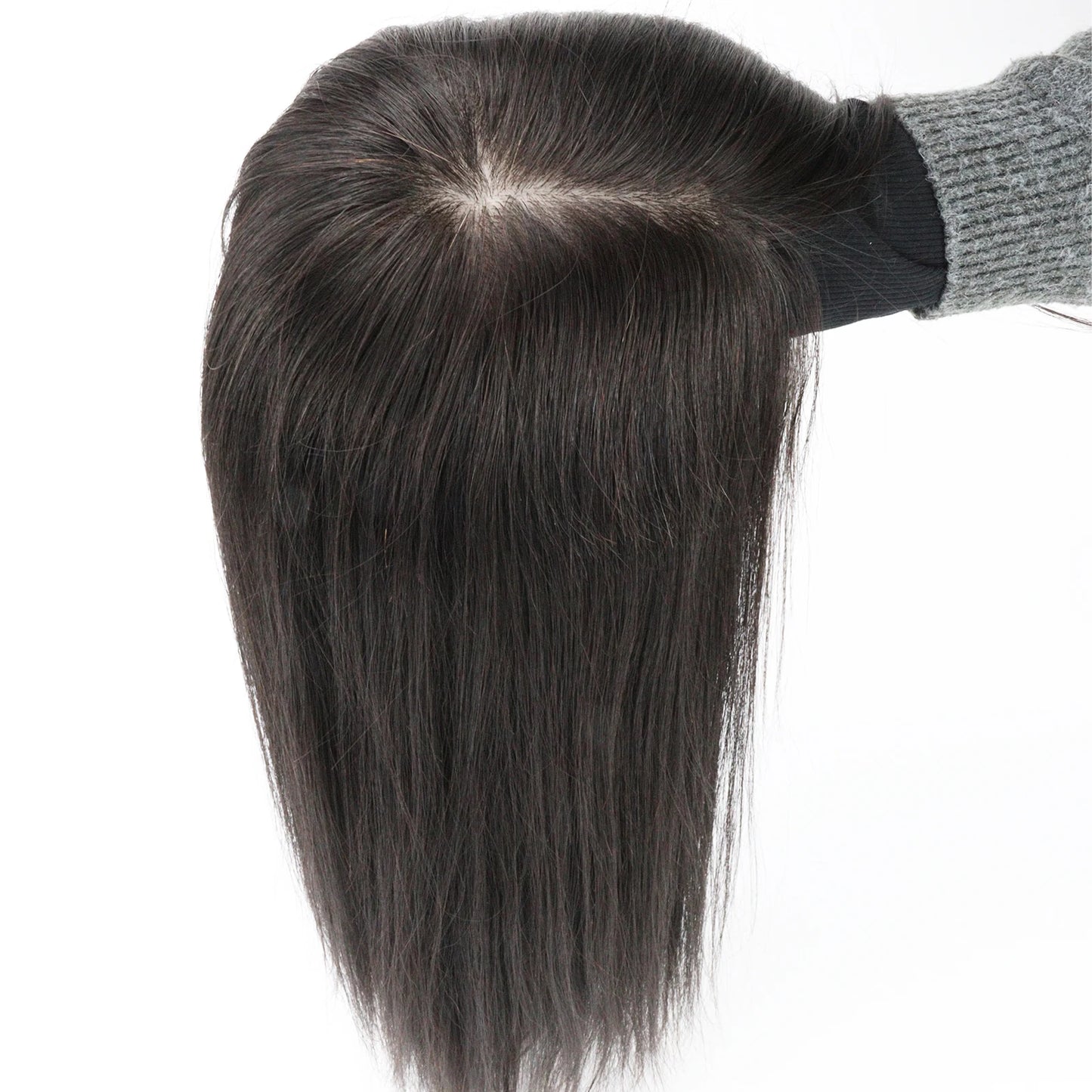 Full Lace Silk Base Wig with PU Front 18" Remy Human Hair Wig for Women Natural Black Silk Top Glueless Wig Natural Scalp