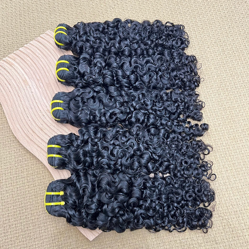 Burmese Curly Human Hair Bundles #1B Natural Color Wavy Raw Virgin Hair Weave Extensions Bouncy Curly 100% Human Hair For Women