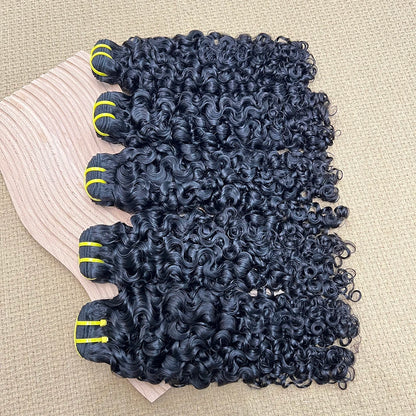 Burmese Curly Human Hair Bundles #1B Natural Color Wavy Raw Virgin Hair Weave Extensions Bouncy Curly 100% Human Hair For Women
