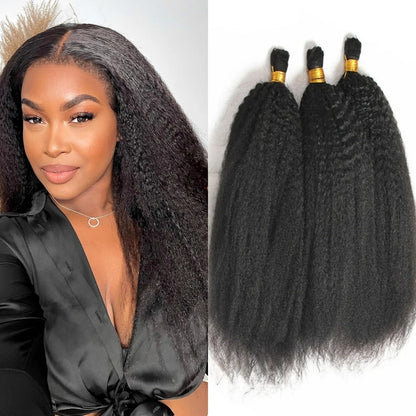 Kinky Straight Human Braiding Hair Bundles No Weft Yaki Straight Bulk Hair For Braiding 100% Unprocessed Human Hair Extensions