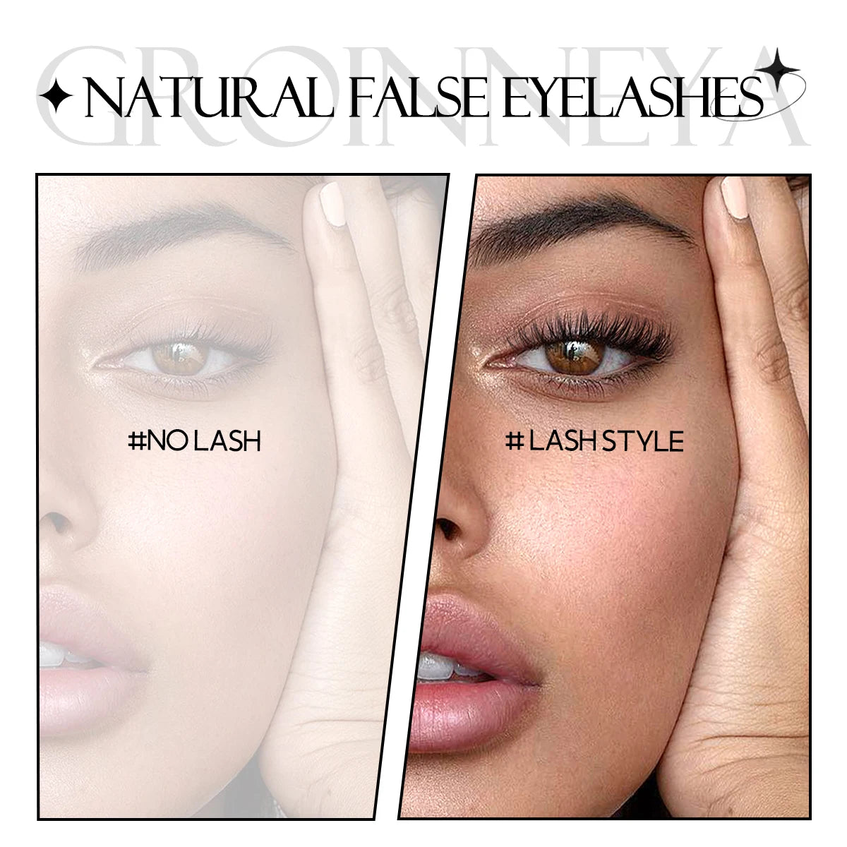 GROINNEYA Cat Eye Effect Natural 5/10 Pairs Elongated eye tail Lashes Look Soft Wispy Mink Eyelashes Full Strip Lashes Extension