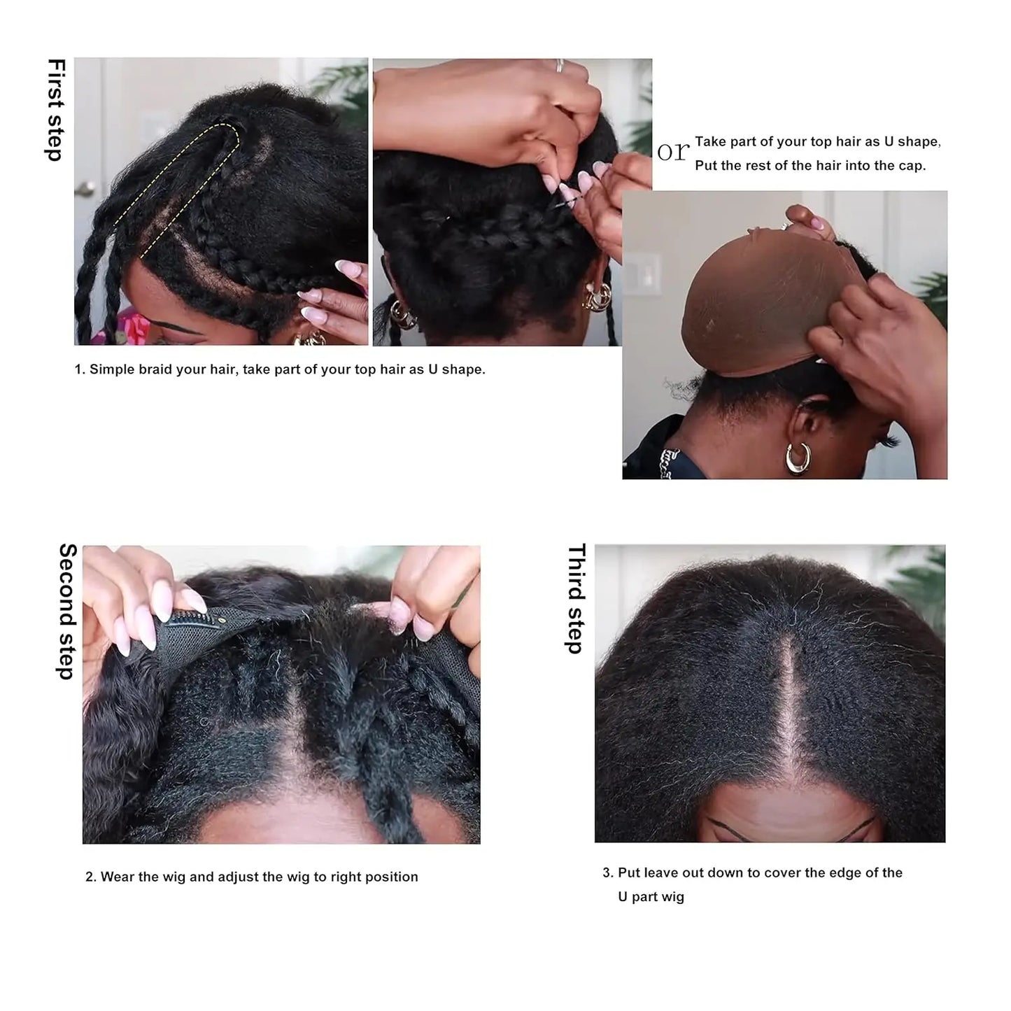 Synthetic U Part Wigs for Black Women Yaki Straight Wigs Natural Color Kinky Straight U-part wigs Hair Extension Clip