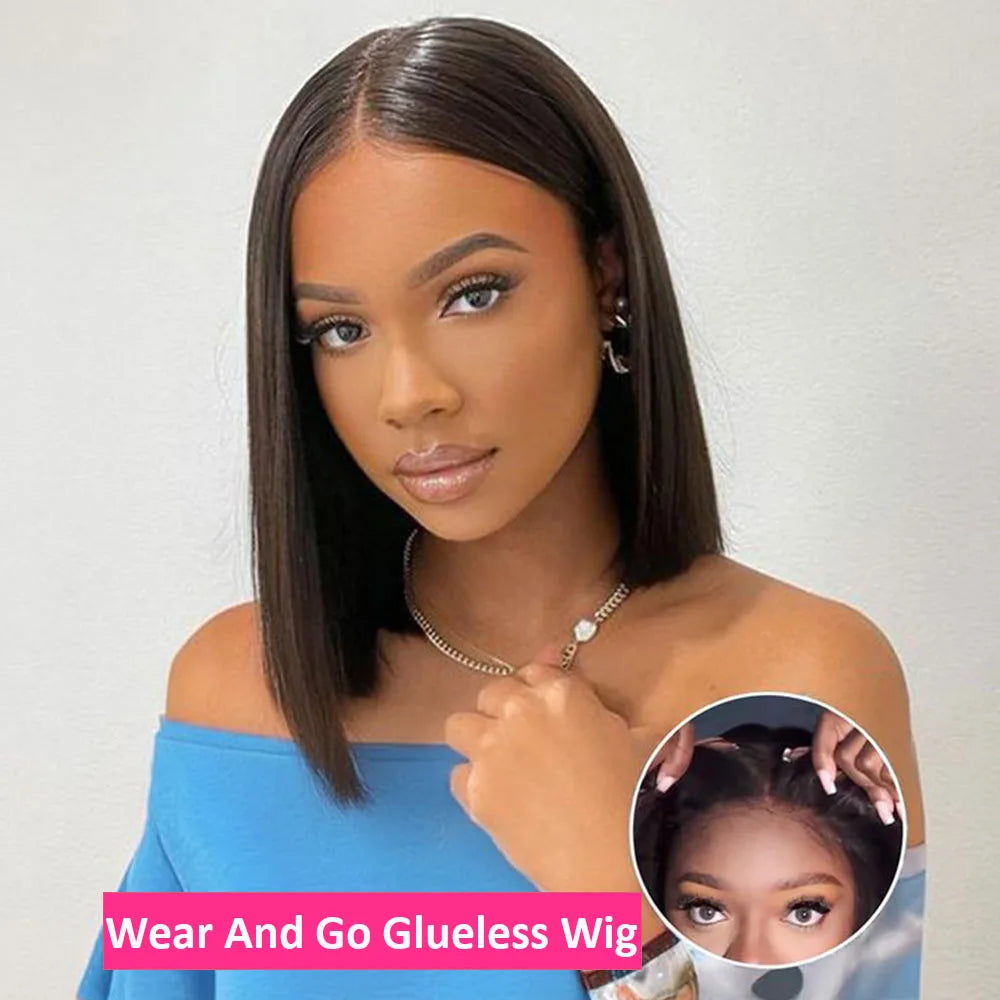 Glueless Wigs Human Hair Wear Go Bob Wigs Straight Lace Front Pre Plucked 13x4 HD Brazilian Transparent Lace Frontal Wig on Sale
