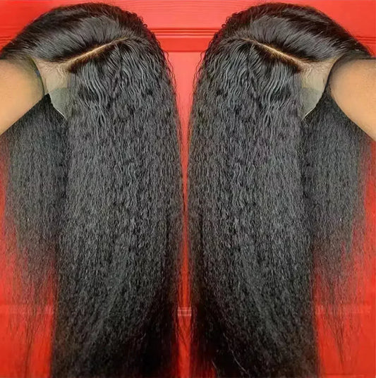 Elegant straight synthetic tied wig with 13x4 pre combed thermal resistance fiber, suitable for women, no need for glue, 180% de